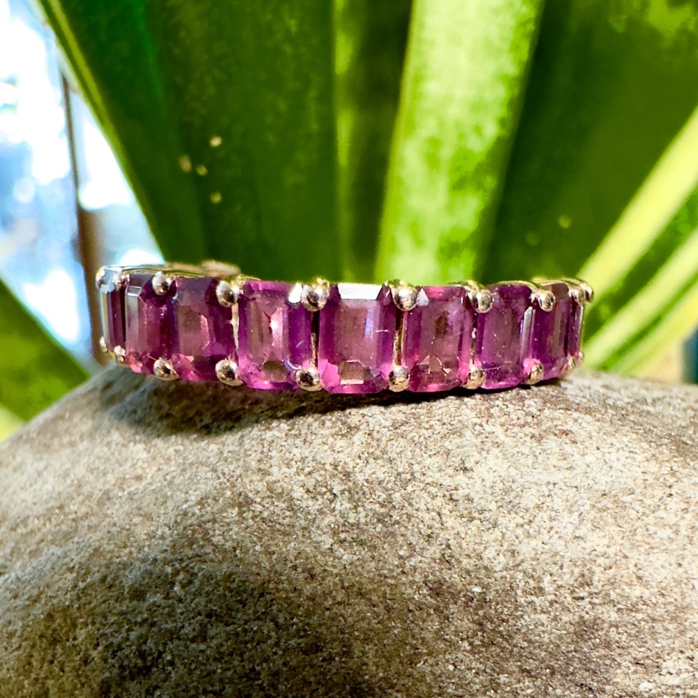 14k Rose Gold Garnet 3/4 Eternity band ring